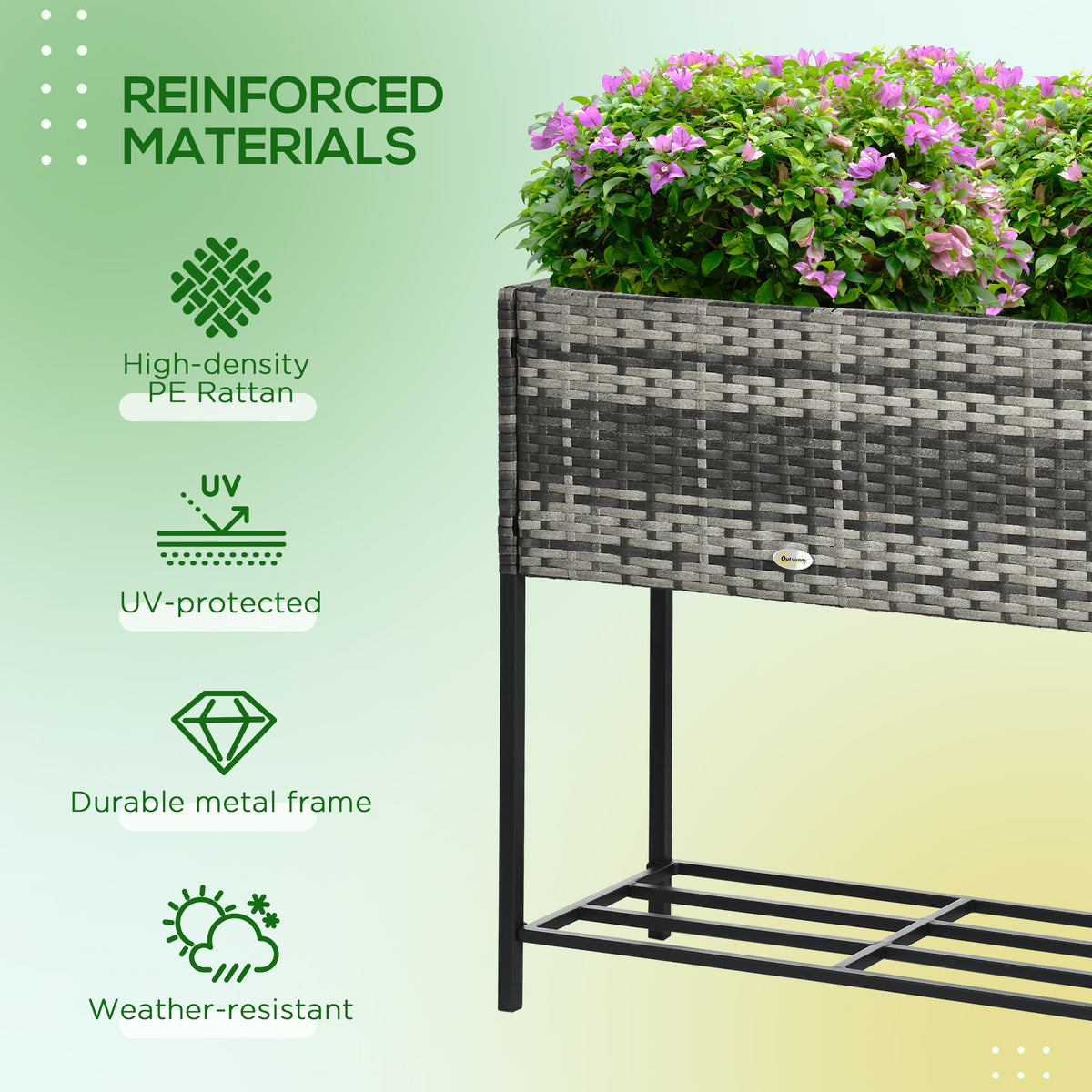 Rattan Raised Garden Boxes, Elevated Flower Beds with Storage Shelf for Herbs, Flowers, Vegetables, Brown – view 18