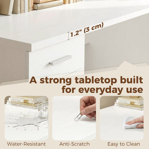 140 cm Computer Desk with Adjustable Shelf Home Office Desk with Drawers and Cabinet White Wood Grain