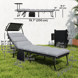 Outdoor Chaise Lounge Chairs, 2 PCS Folding Lounge Chairs with Adjustable 5-Position, Cushion, Canopy, Side Pocket