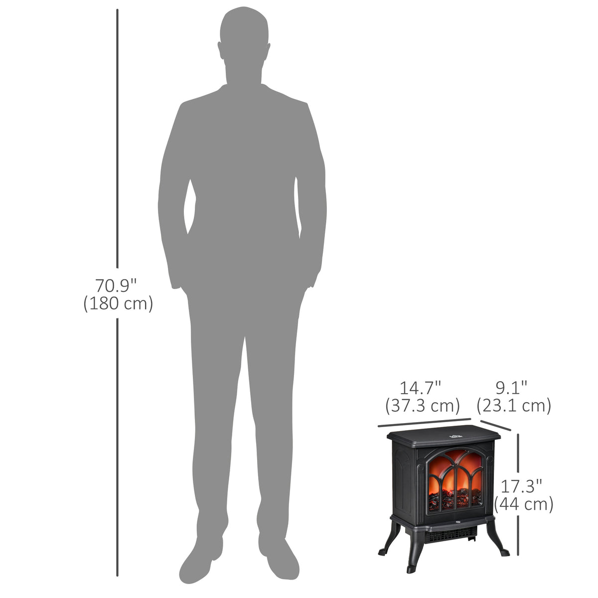 Electric Fireplace Heater, Freestanding Fireplace Stove with Realistic Flame, Overheat Protection – view 2
