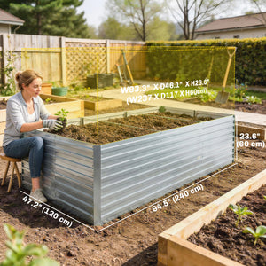 8' x 4' x 2' Raised Garden Bed, Galvanized Planter Box for Growing Flowers, Herbs and Vegetables, Silver
