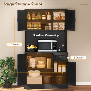 71" Pantry Cabinet with Charging Station, Kitchen Storage Cabinet with Microwave Stand, Adjustable Shelves – view 3