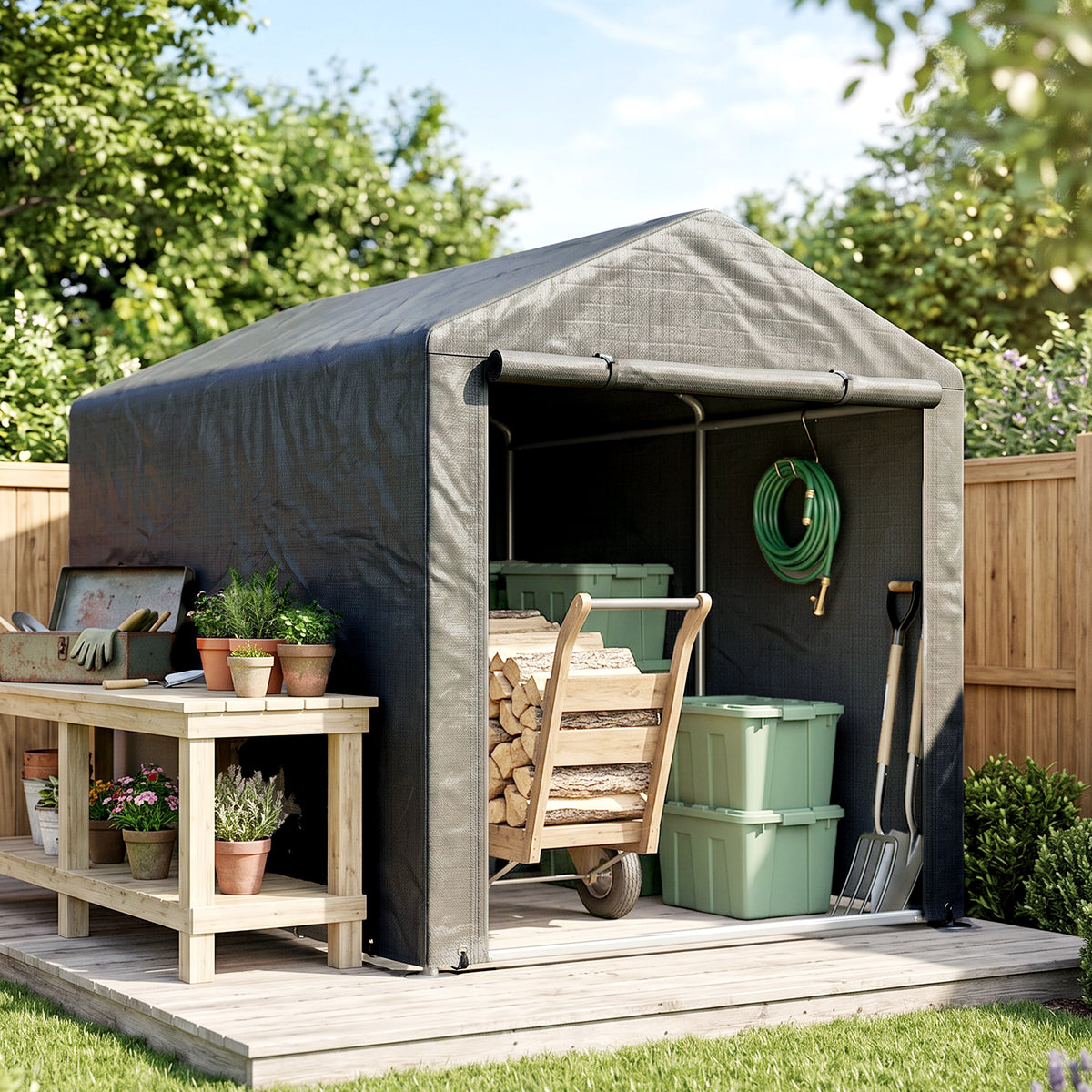 Portable Bicycle Shed with Galvanised Steel Frame and Large Door, Waterproof Outdoor Shed for Garden Tools – view 13