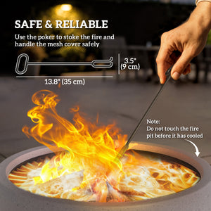 24" Outdoor Fire Pit with Stone Effect, Wood-burning Firepit Fireplace with Spark Screen and Poker for Backyard Camping Bonfire, Gray