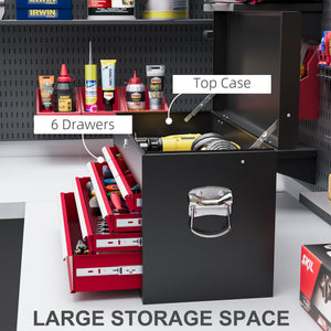 6 Drawer 24" Portable Tool Box with Top Case, Ball Bearing Slides, Metal Tool Chest for Garage, Household and Warehouse