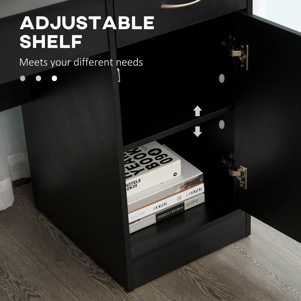 Computer Desk and Bookcase Set, Study Table with Adjustable Shelf, Bookshelf with Open Compartments and Cabinet, Black