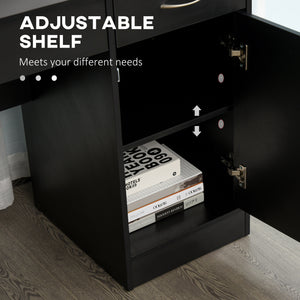 Computer Desk and Bookcase Set, Study Table with Adjustable Shelf, Bookshelf with Open Compartments and Cabinet, Black