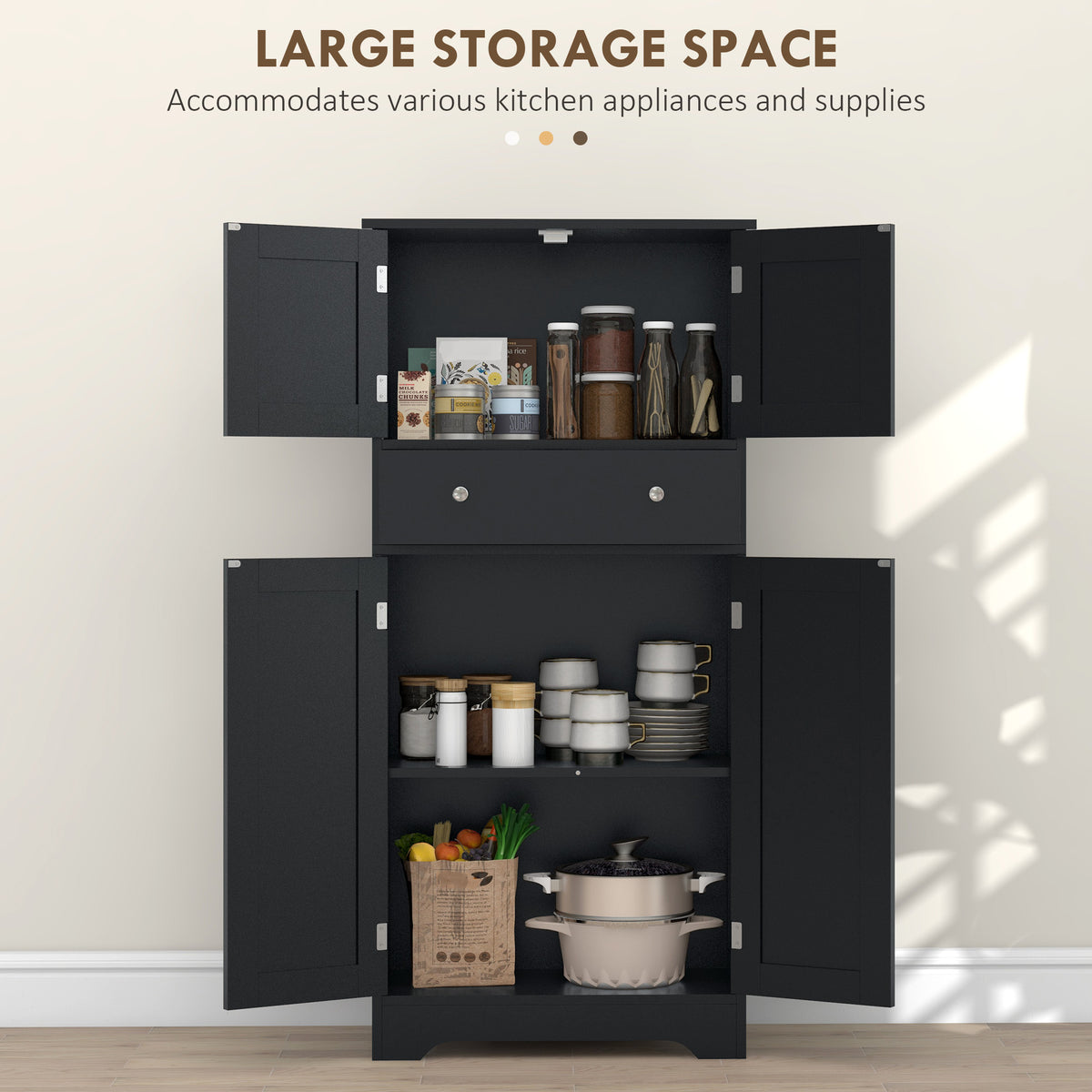 50.5" Kitchen Storage Cabinet, Modern Kitchen Pantry Cabinet with 4 Doors, Drawer, Adjustable Shelf, Black – view 4