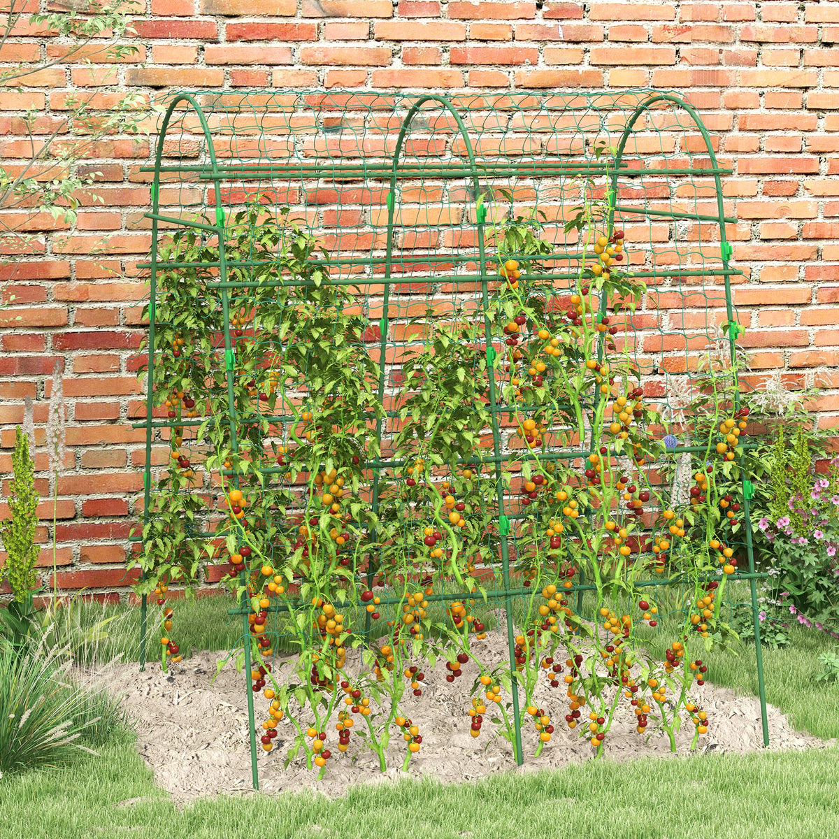 Arched Garden Trellis w/ Climbing Net Metal Cucumber Plant Trellis A-Frame for Climbing Plants 57" x 66" x – view 8