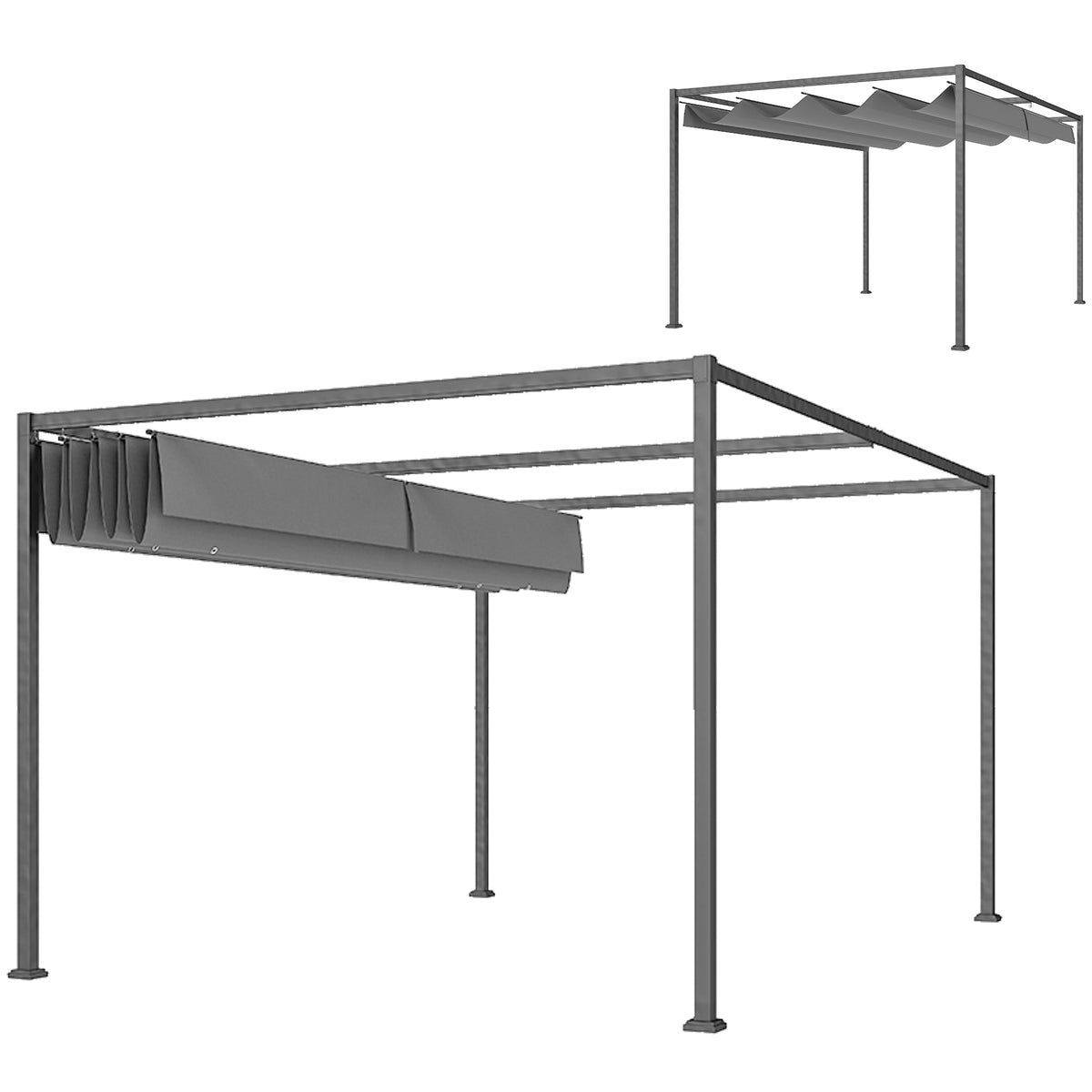 10x7ft Pergola with Retractable Roof Outdoor Patio Sun Shelter Garden Grape Tent Water-resistant Yard Shade – view 2