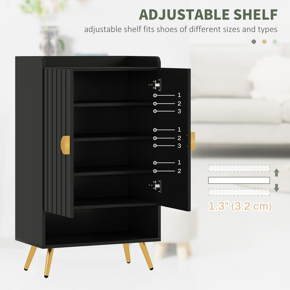Entryway Shoe Storage Cabinet, Narrow Shoe Cabinet with Adjustable Shelves and Open Shelf for 15 Pairs of – view 25
