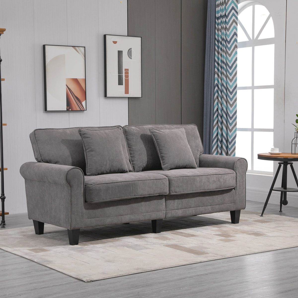 Modern 3 Seater Sofa, Corduroy Fabric 3 Seater Couch with Pine Wood Legs and Rolled Armrests for Living – view 21