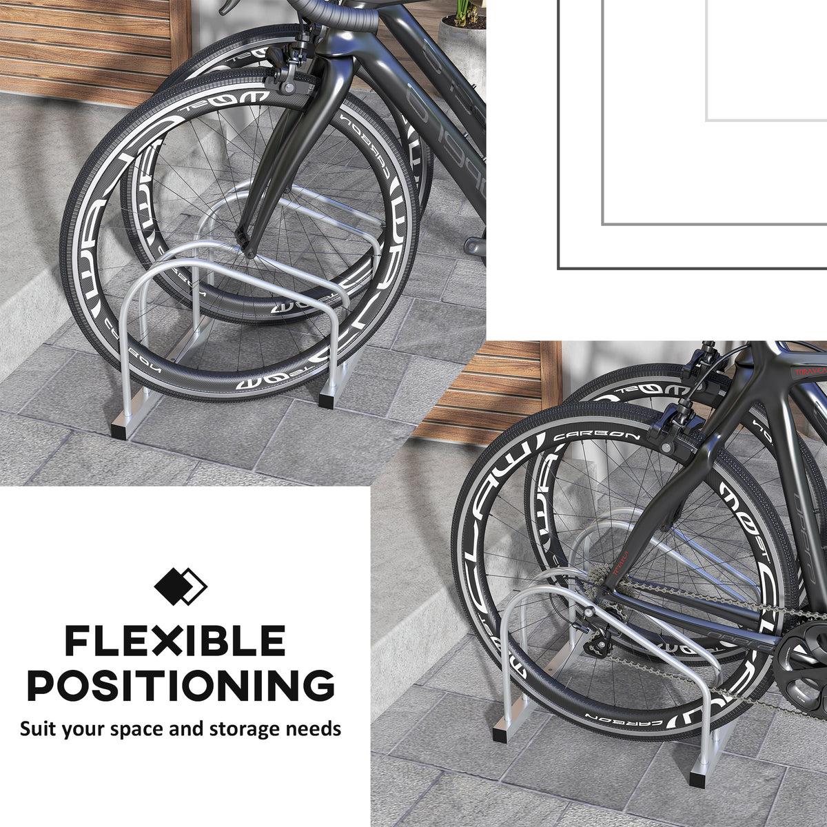 2-Bike Adjustable Bike Rack, Steel Bike Stand, Ground Mount Garage Organizer for Indoor and Outdoor Use, Silver