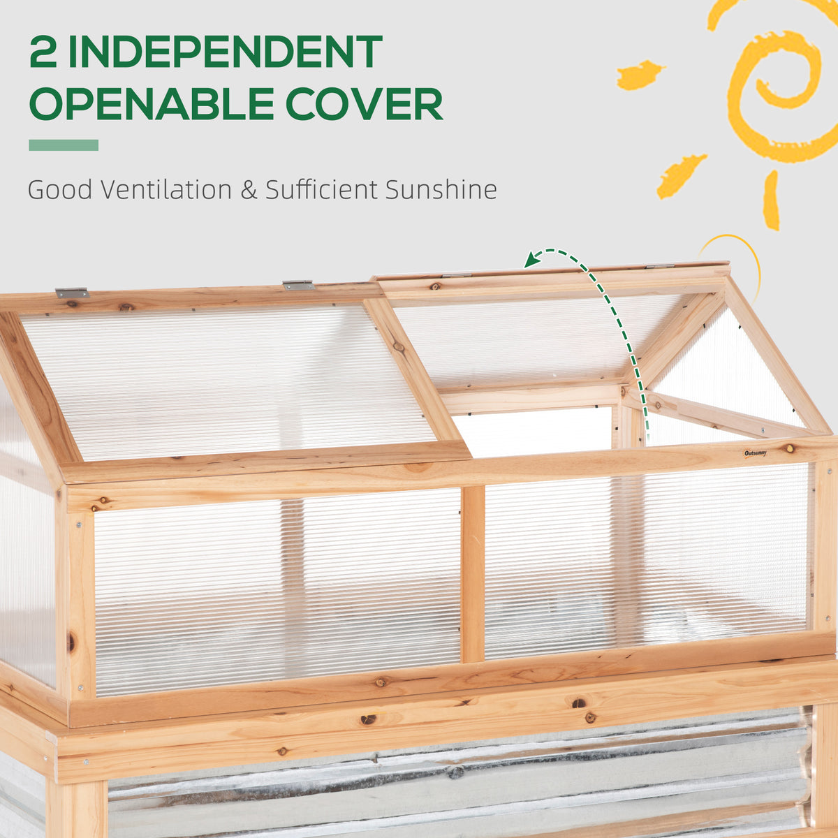 Raised Garden Flower Bed Kit with Greenhouse, Wooden Cold Frame Planter with Open Roofs, 48" x 24" x 32" – view 6