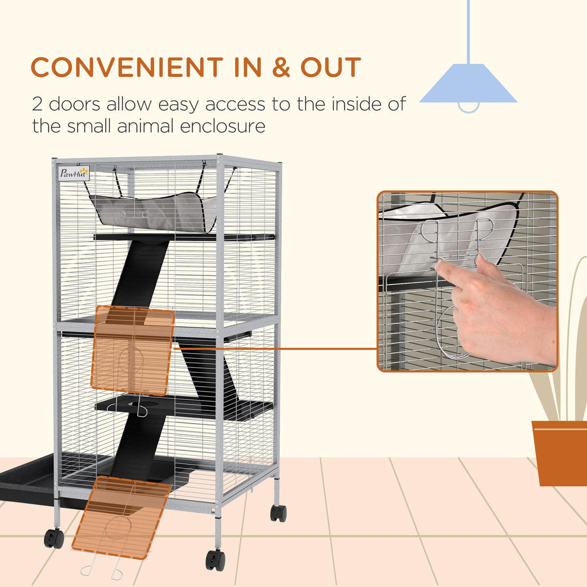 4-Tier Rolling Small Animal Cage, Deluxe Ferret Cage for Mink Chinchilla Kitten Rabbit