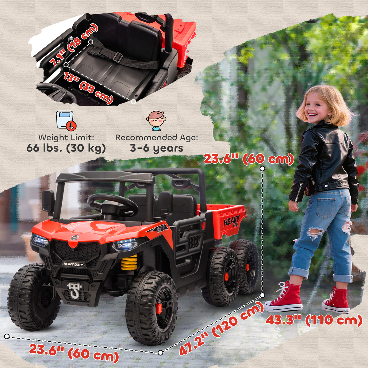Qaba 24V 4WD Kids Ride On Truck with 6 Wheels Electric Ride On Car with Remote, Dump Bed for 3-8 Years