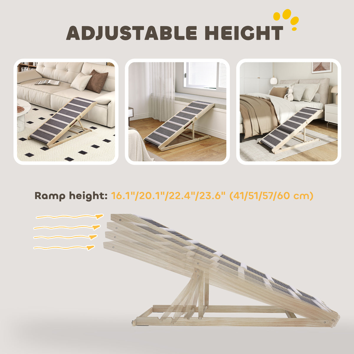 Dog Ramp for Couch, Foldable Pet Ramp for Small to Large Dog, 4 Adjustable Height from 14" to 20"
