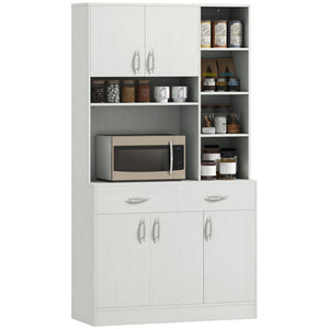 71" Kitchen Hutch with Storage Cabinet, Modern Buffet with Hutch, Cupboard with Drawers for Living Dining Room, Ash White