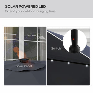 Solar Patio Umbrella with LED and Tilt, Outdoor Market Table Umbrella Parasol with Crank, 10 x 10 ft, Dark Grey