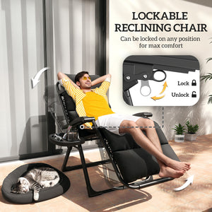2pcs Reclining Zero Gravity Chair with Adjustable Backrest, Folding Garden Sun Lounger with Removable Cushion, Grey