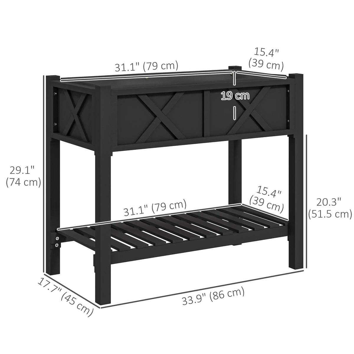 Wooden Raised Garden Bed, Elevated Planter Box with Storage Shelf, Drainage Holes and Liner – view 2