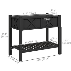 Wooden Raised Garden Bed, Elevated Planter Box with Storage Shelf, Drainage Holes and Liner – view 2