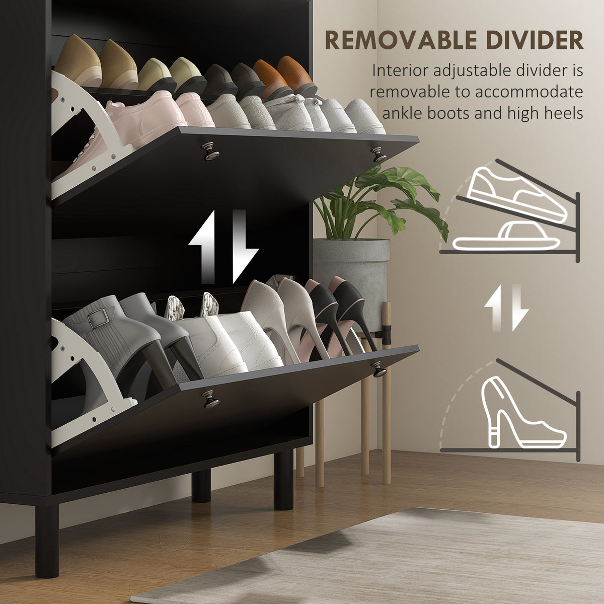 Shoe Storage with 3 Flip Drawers and Adjustable Shelves – view 5