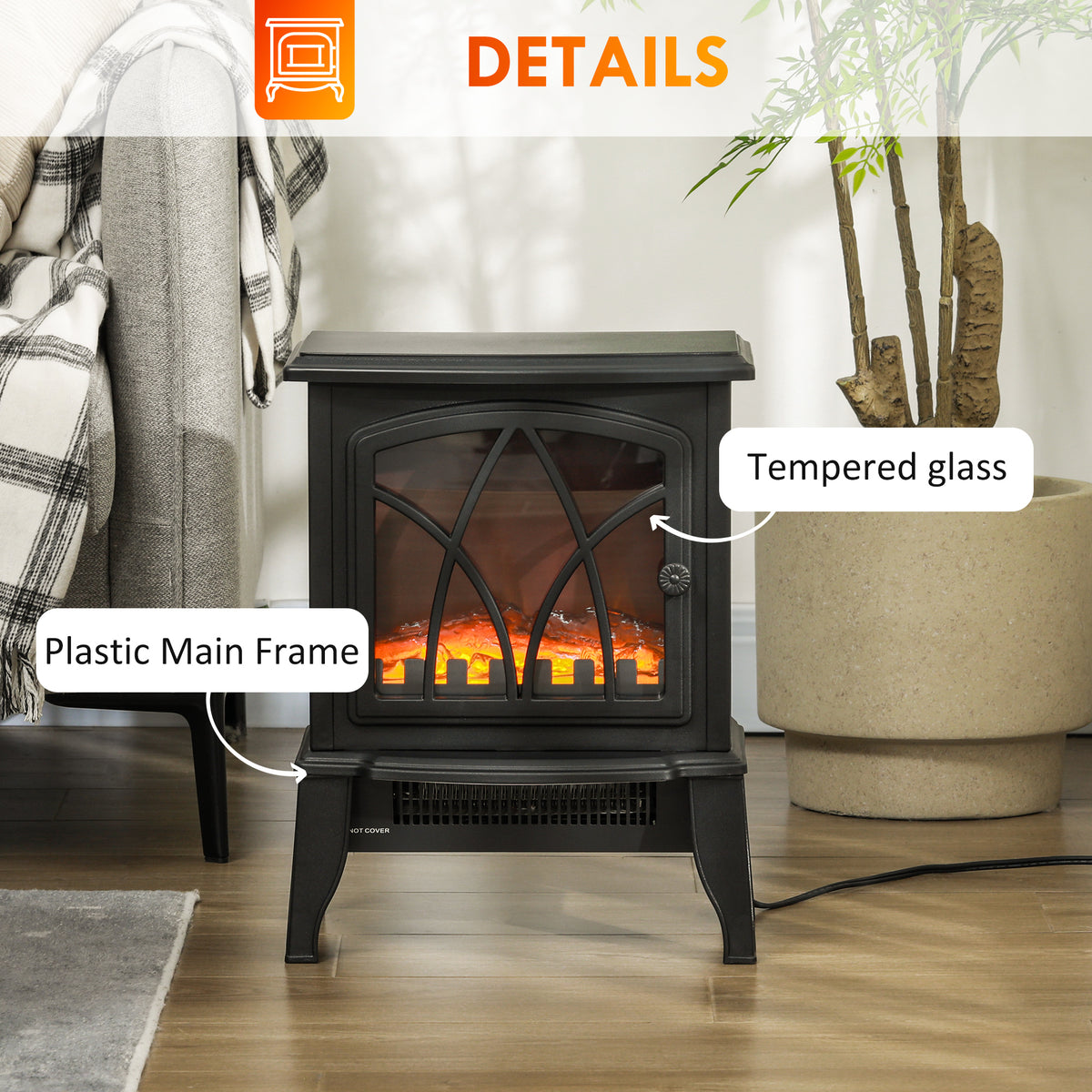 Electric Fireplace Heater, Freestanding Fireplace Stove with Realistic Flame and Overheat Protection – view 6