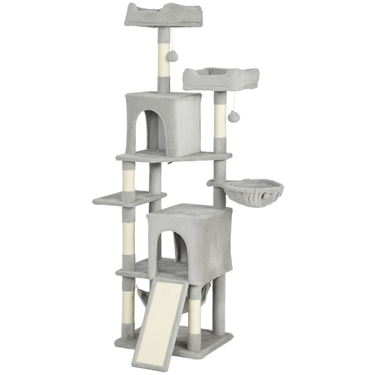 Cat Tree, 70" Multi-Level Cat Tower with 2 Condos, 2 Perches, Hammock, Toy Balls – view 15