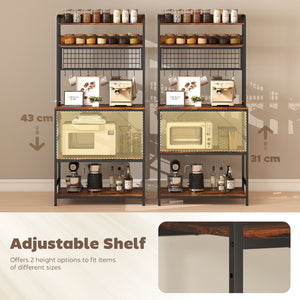 Kitchen Baker's Rack with Power Outlet and LED Light, 5-Tier Coffee Bar Station with 10 Hooks, Grey – view 13