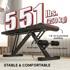Soozier Adjustable Weight Bench, Foldable Workout Bench with Multi-Angle Seat and Back, Flat or Incline Bench for Home Gym