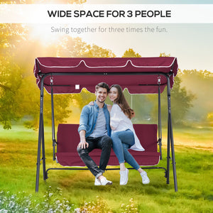 3-Seater Outdoor Porch Swing with Adjustable Canopy, Patio Swing Chair for Garden, Poolside, Backyard, Green and White