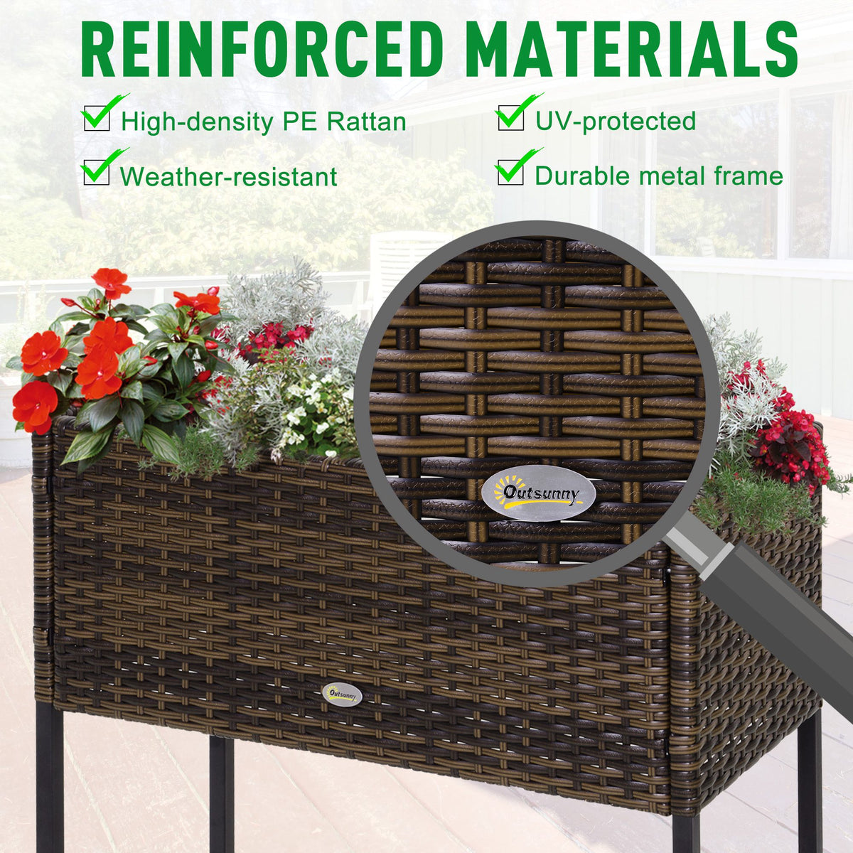 Rattan Raised Garden Boxes, Elevated Flower Beds with Storage Shelf for Herbs, Flowers, Vegetables, Brown – view 4