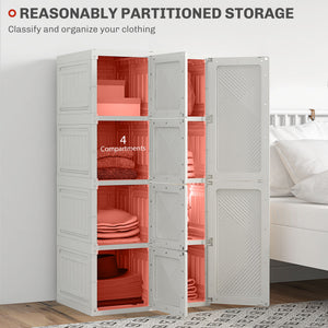 Portable Wardrobe, Foldable Storage Organzier with 8 Compartments, Magnet Doors, White
