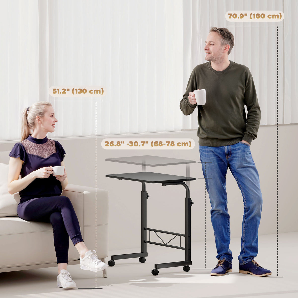 Mobile Standing Desk with Adjustable Height, 23.5 inch Stand Up Desk with Wheels, Natural Wood