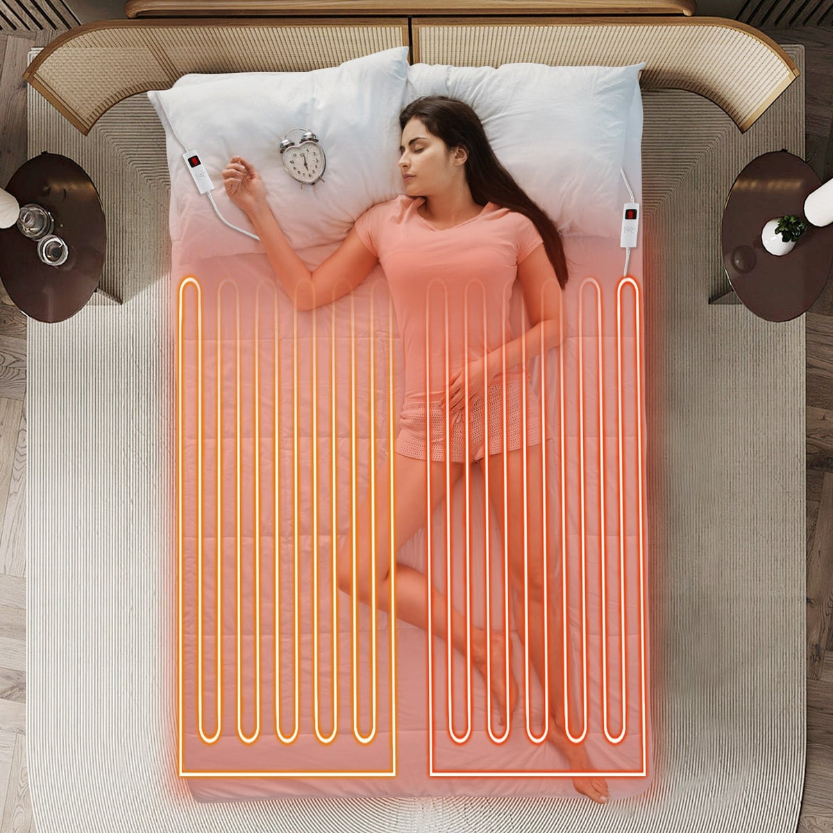 Machine Washable Electric Bed Warmer with Dual Controller 9 Heat Setting and 9-Hour Auto Off and Overheat Protection-Full Size view 2