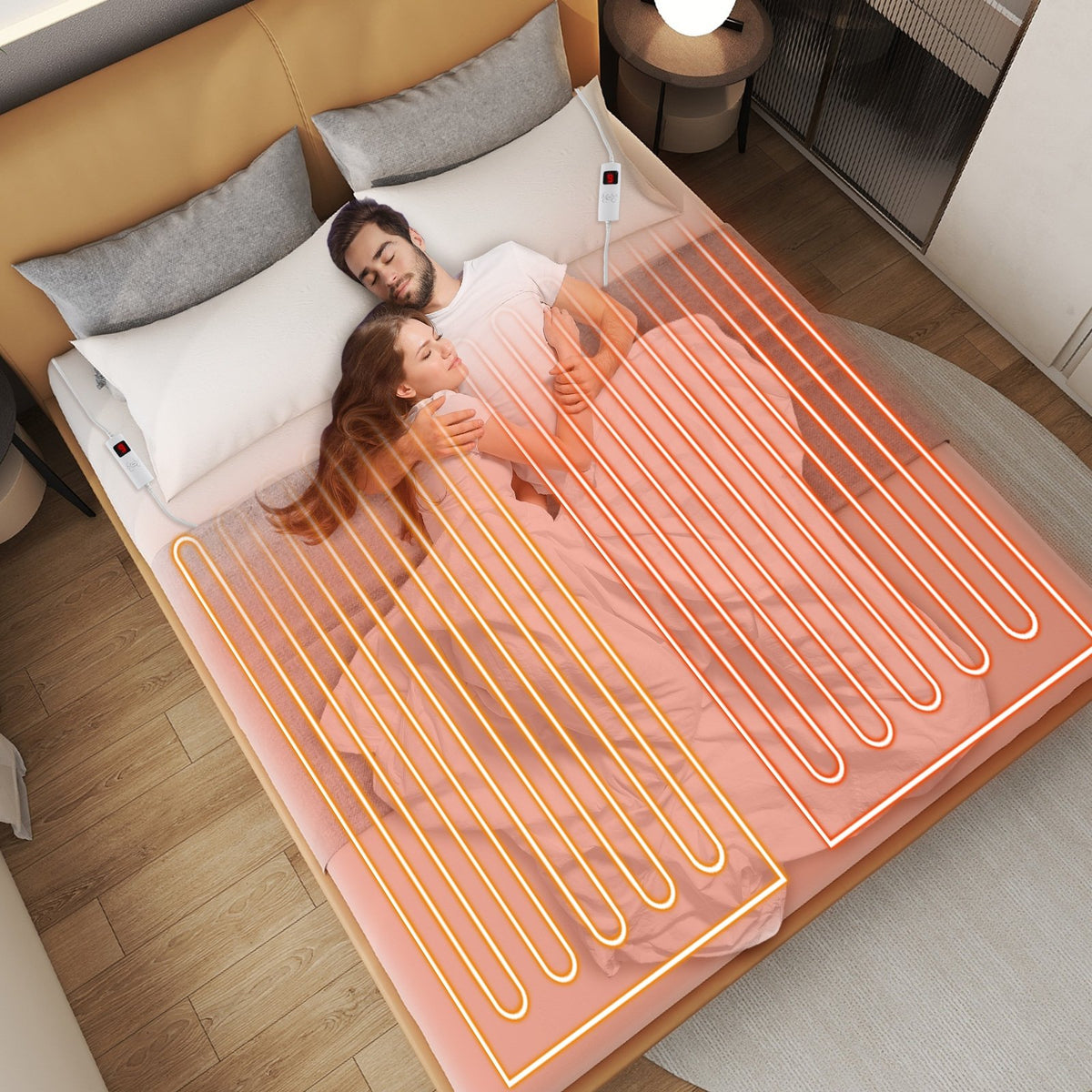 Machine Washable Electric Bed Warmer with Dual Controller 9 Heat Setting and 9-Hour Auto Off and Overheat Protection-Queen Size view 2