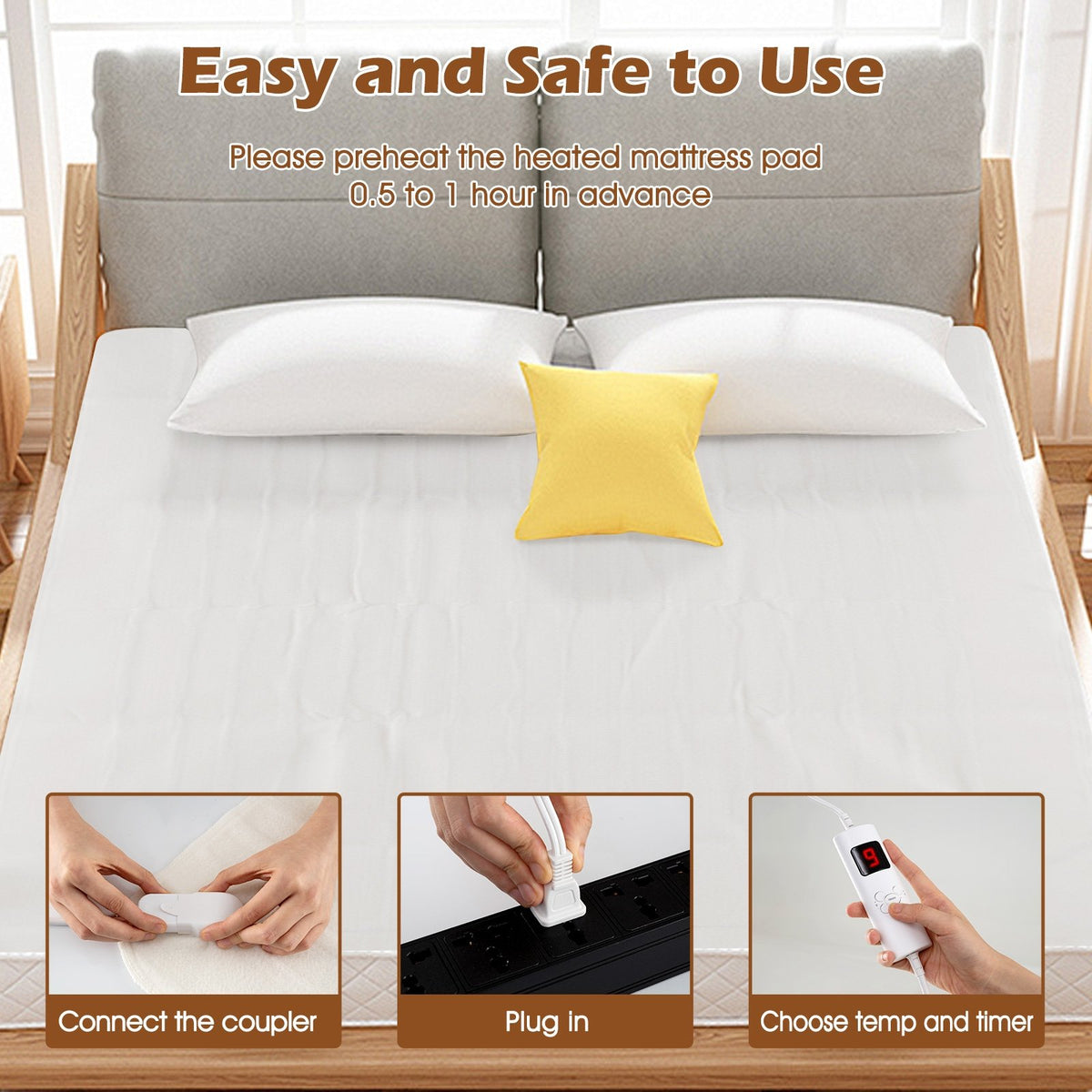 Machine Washable Electric Bed Warmer with Dual Controller 9 Heat Setting and 9-Hour Auto Off and Overheat Protection-Queen Size view 9