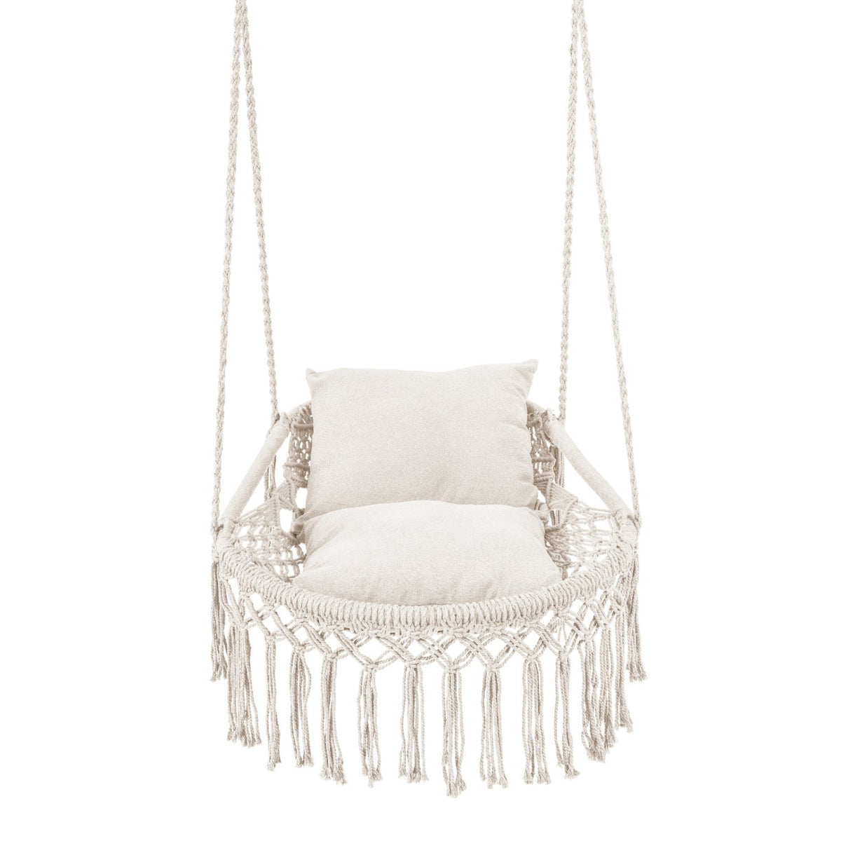 Macrame Swing Chair Hammock Chair with 2 Removable Cushions-Beige view 4