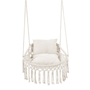 Macrame Swing Chair Hammock Chair with 2 Removable Cushions-Beige view 4