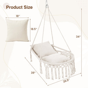 Macrame Swing Chair Hammock Chair with 2 Removable Cushions-Beige view 5