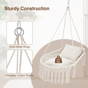 Macrame Swing Chair Hammock Chair with 2 Removable Cushions-Beige view 7