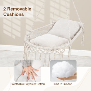 Macrame Swing Chair Hammock Chair with 2 Removable Cushions-Beige view 8