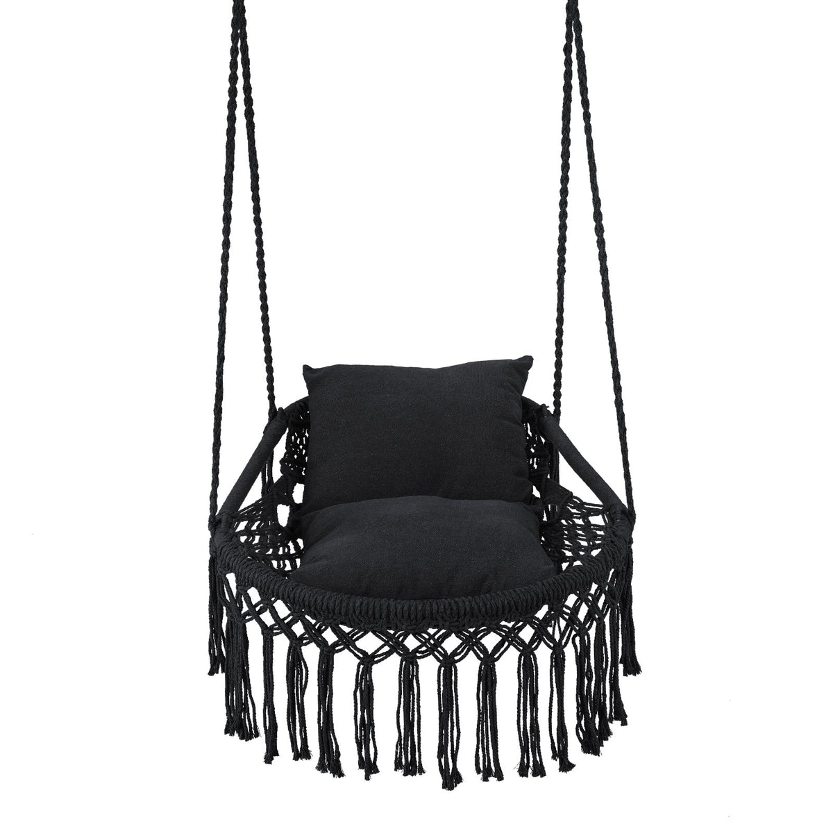 Macrame Swing Chair Hammock Chair with 2 Removable Cushions-Black view 4