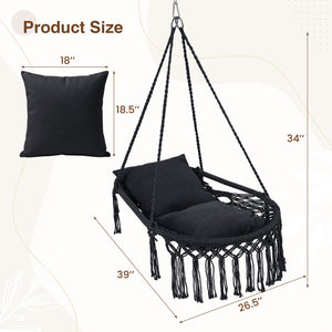 Macrame Swing Chair Hammock Chair with 2 Removable Cushions-Black view 5