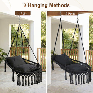 Macrame Swing Chair Hammock Chair with 2 Removable Cushions-Black view 6