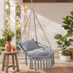 Macrame Swing Chair Hammock Chair with 2 Removable Cushions-Grey view 3
