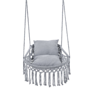 Macrame Swing Chair Hammock Chair with 2 Removable Cushions-Grey view 4