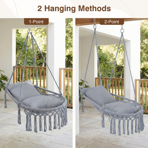 Macrame Swing Chair Hammock Chair with 2 Removable Cushions-Grey view 6