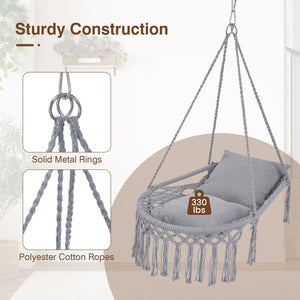 Macrame Swing Chair Hammock Chair with 2 Removable Cushions-Grey view 7